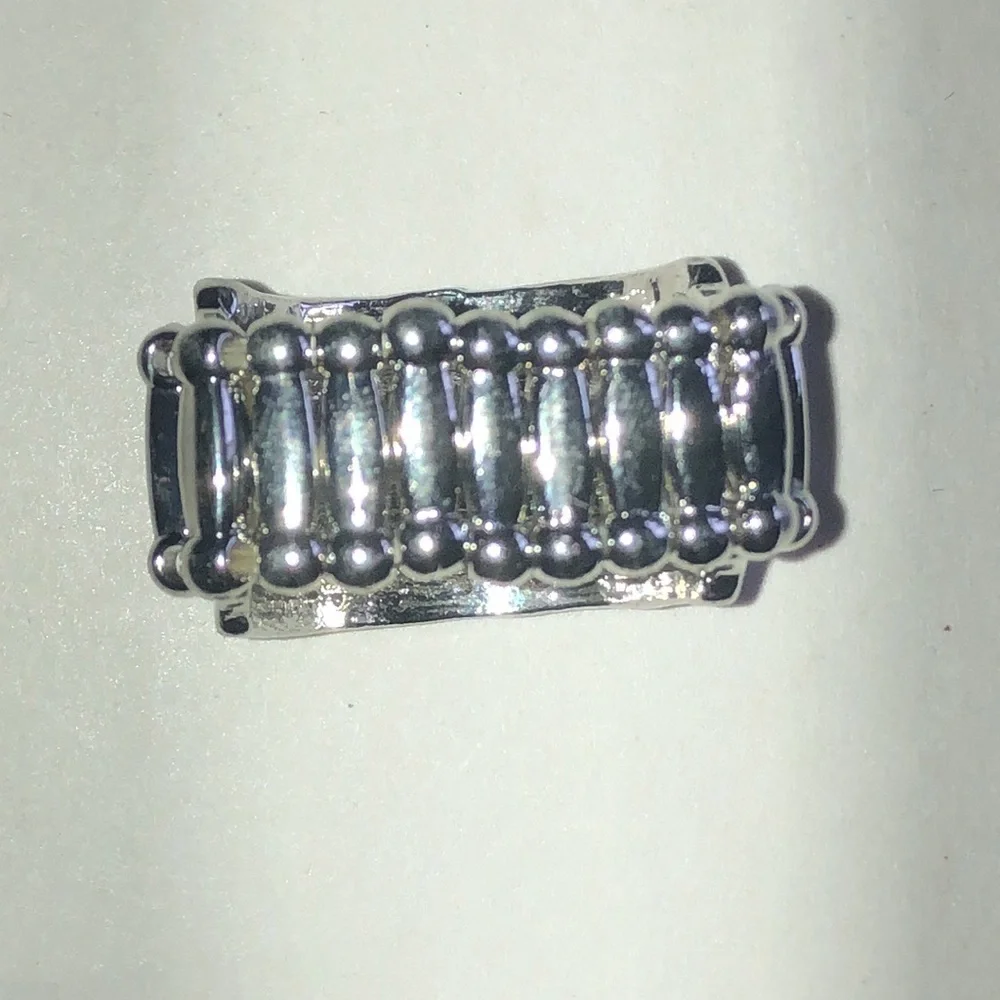Silver Tone Black & Clear Crystal Stretch Ring